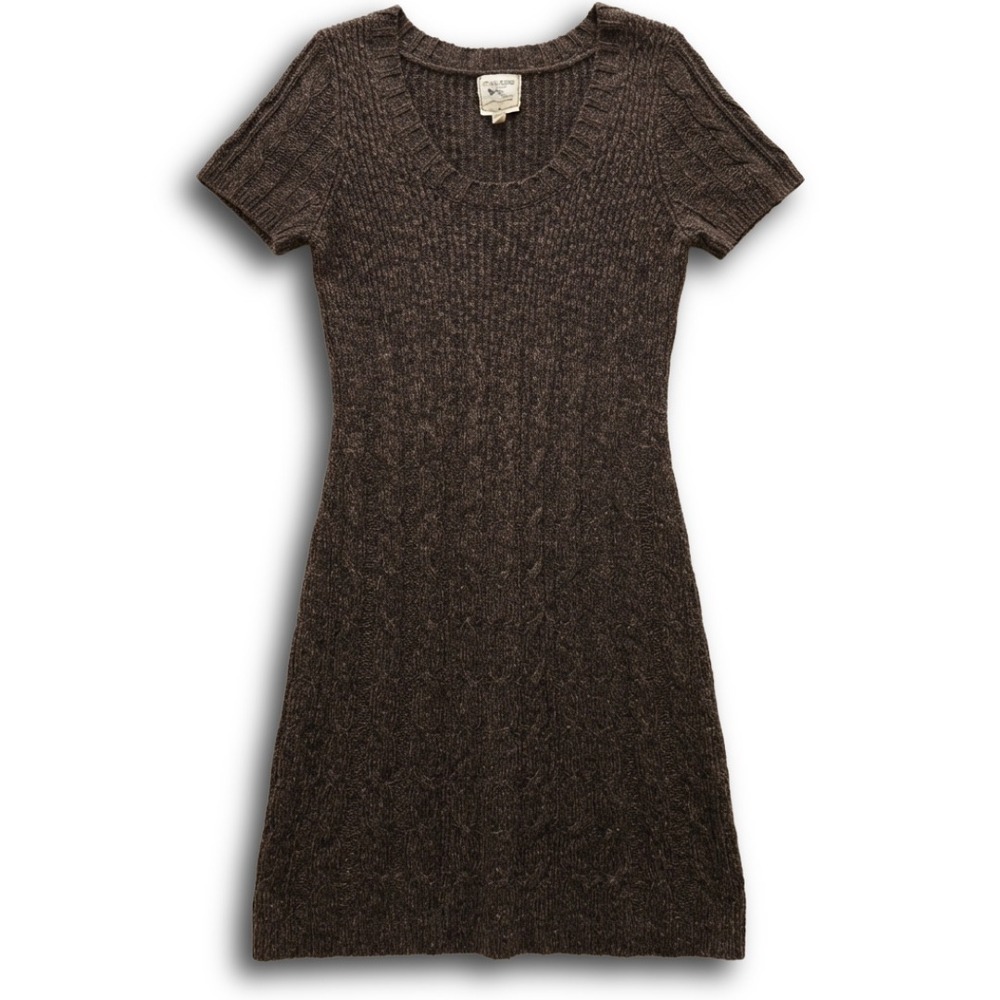 Pink Rose Womens Brown Marled Cable Knit Short Sleeve Sweater Dress Size 2X